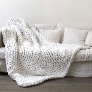 Chunky Knit Blanket Soft Handmade Knitting Throw for Bedroom Sofa Decor Super